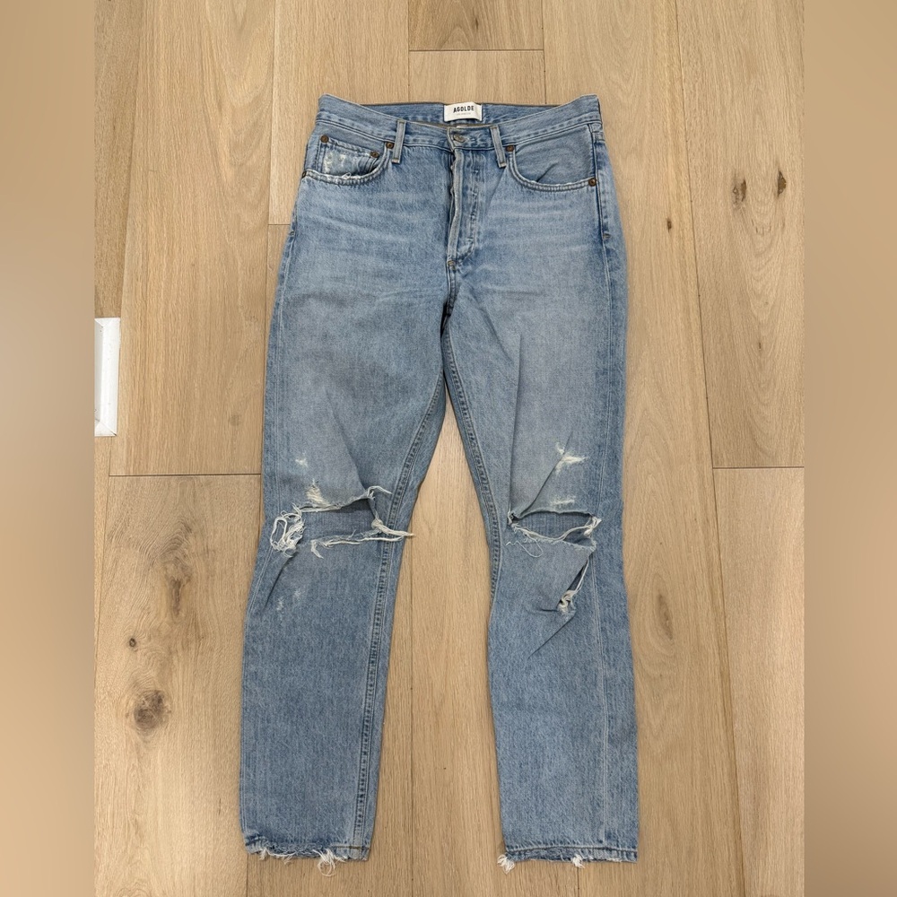 Agolde Women's High Rise Distressed Blue Jeans